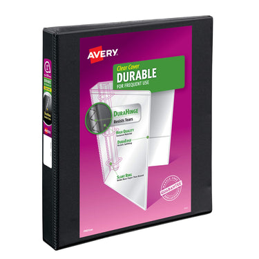 Avery Durable Clear View 3 Ring Binders, 1 Inch EZD Rings, 1 Black Binder (09300) 1